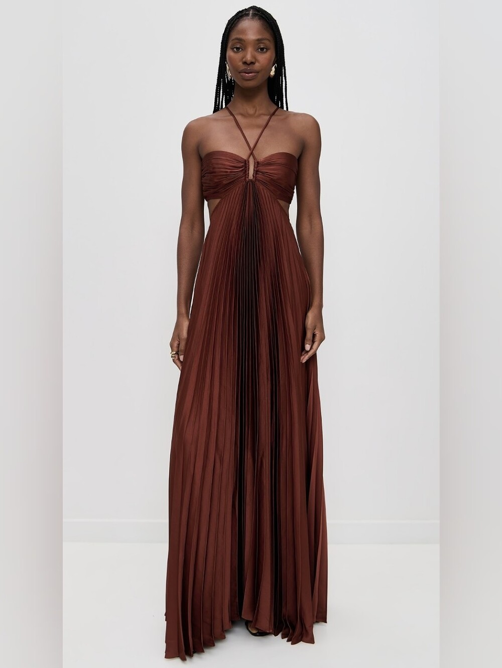 A.L.C. Moira Satin Pleated Maxi Dress in Rust Size 4